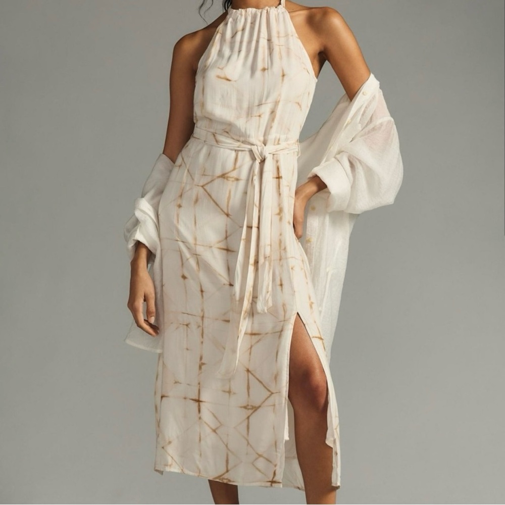 Anthropologie Cloth & Stone side slit halter midi dress